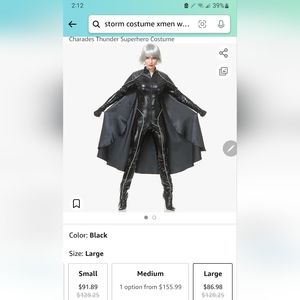 Storm/Thunder Superhero costume size Large  Charades brand Black with cape